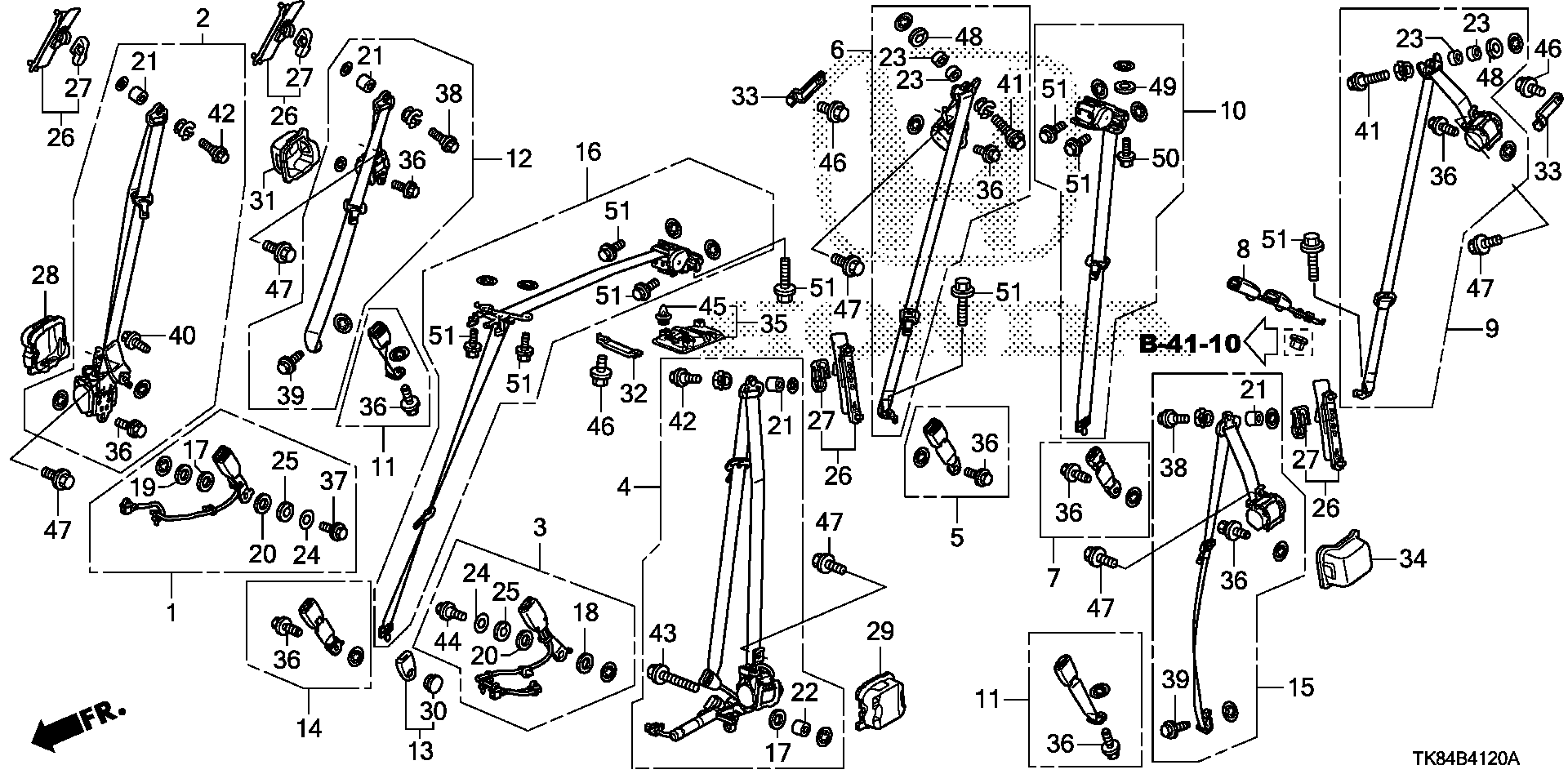 Diagram SEAT BELTS for your 2000 Honda CR-V   