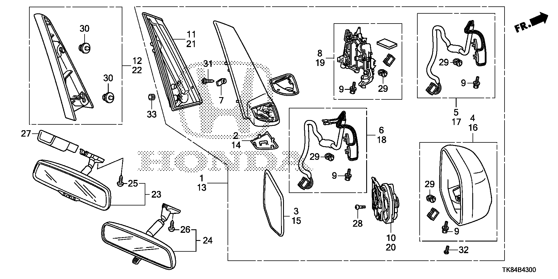 Diagram MIRROR (1) for your 2000 Honda Civic Hatchback   