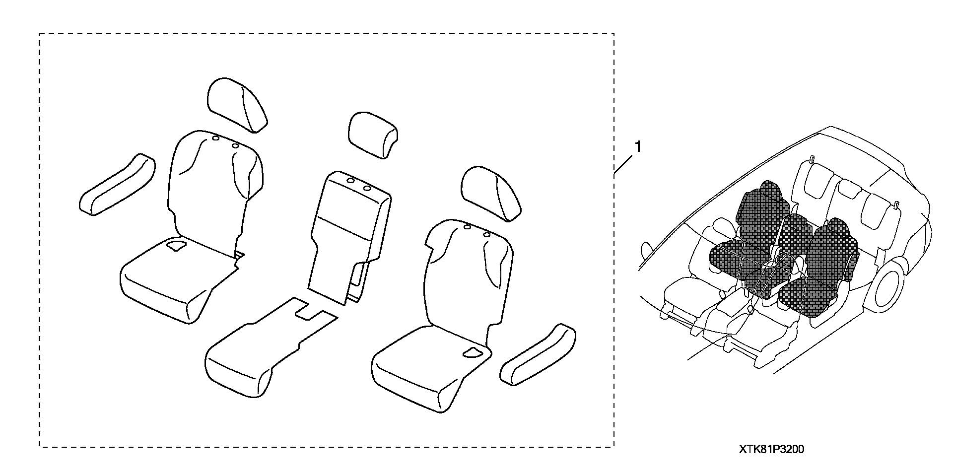 Full size assembly image of SECOND ROW SEAT COVER (1/1)