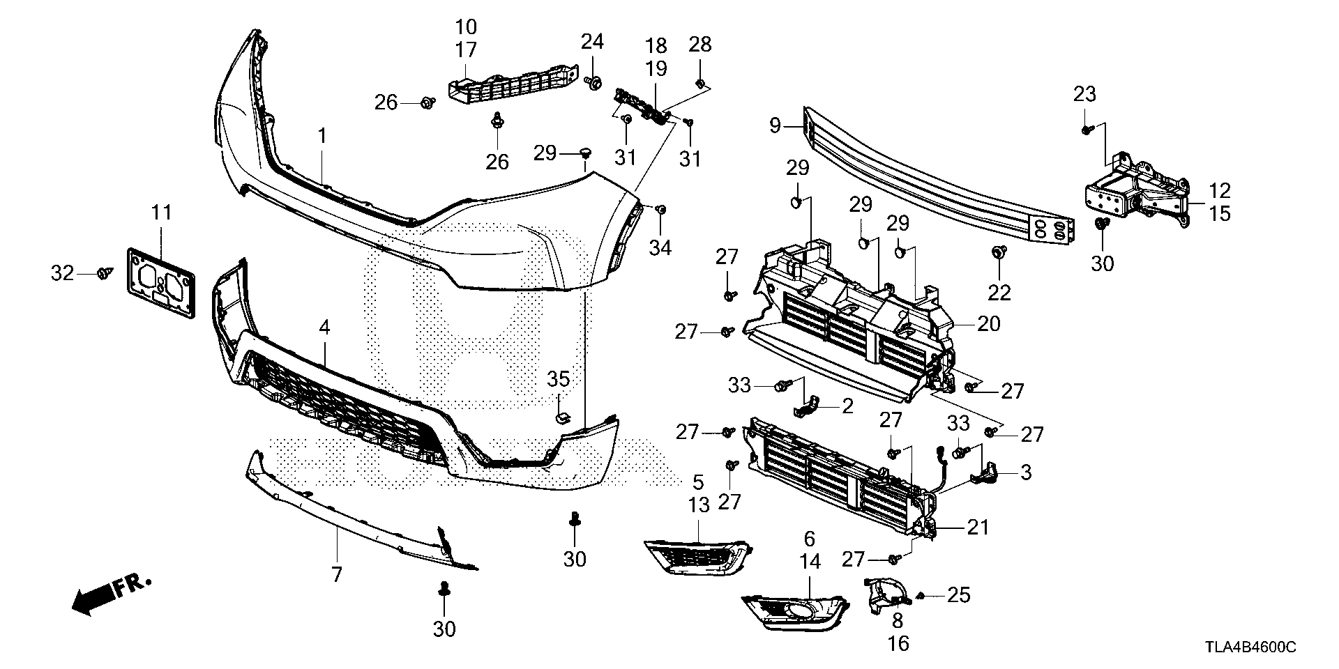 Diagram FRONT BUMPER (1) for your 2023 Honda Passport   