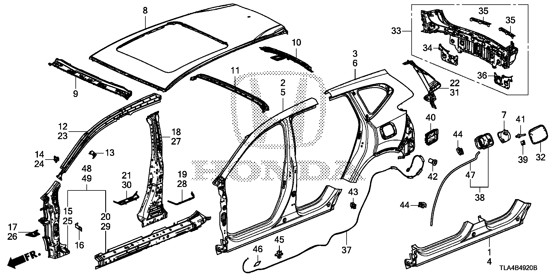 Diagram OUTER PANEL@ROOF PANEL for your 2004 Honda CR-V   