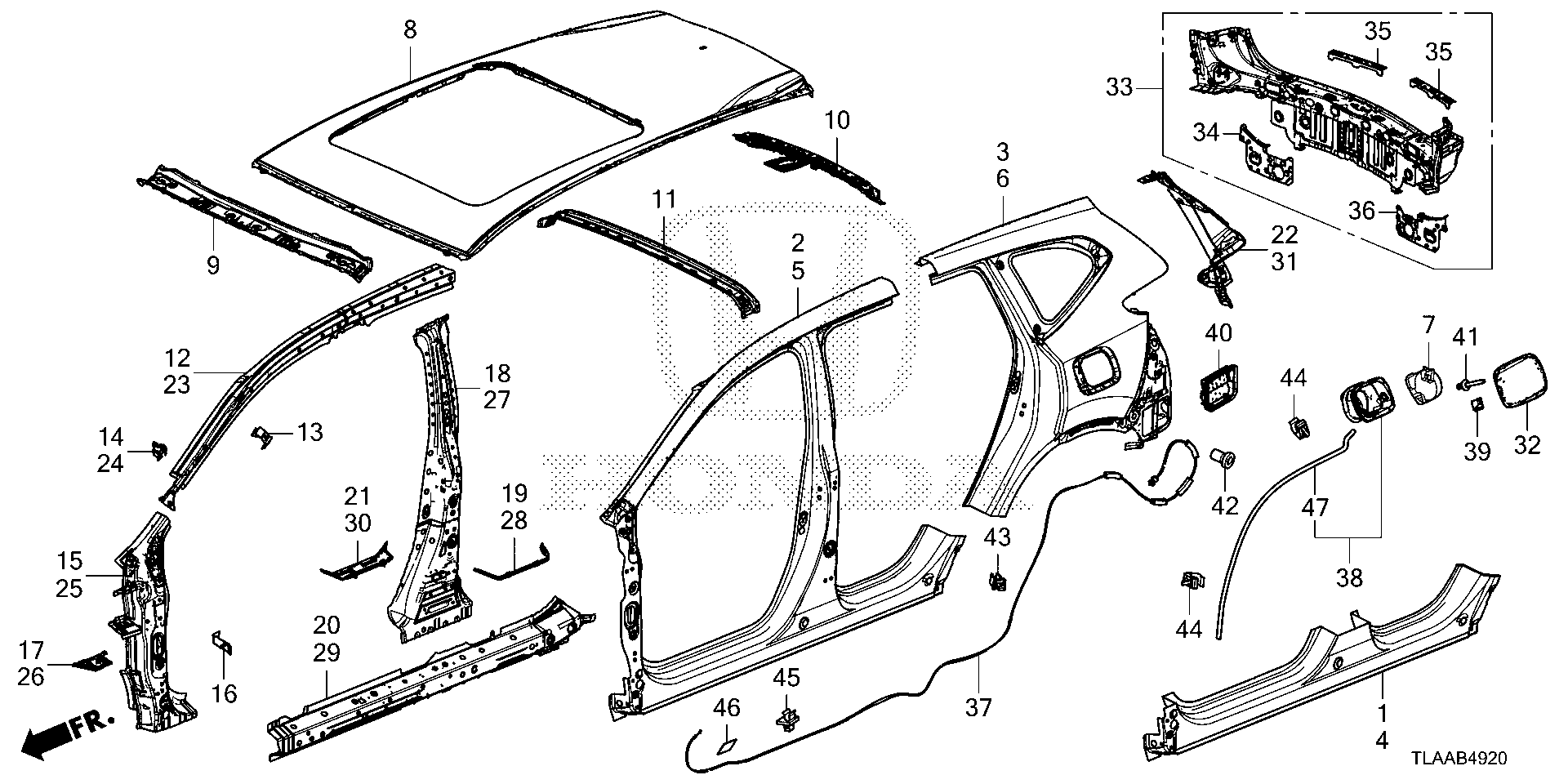 Diagram OUTER PANEL@ROOF PANEL for your 2010 Honda CR-V   