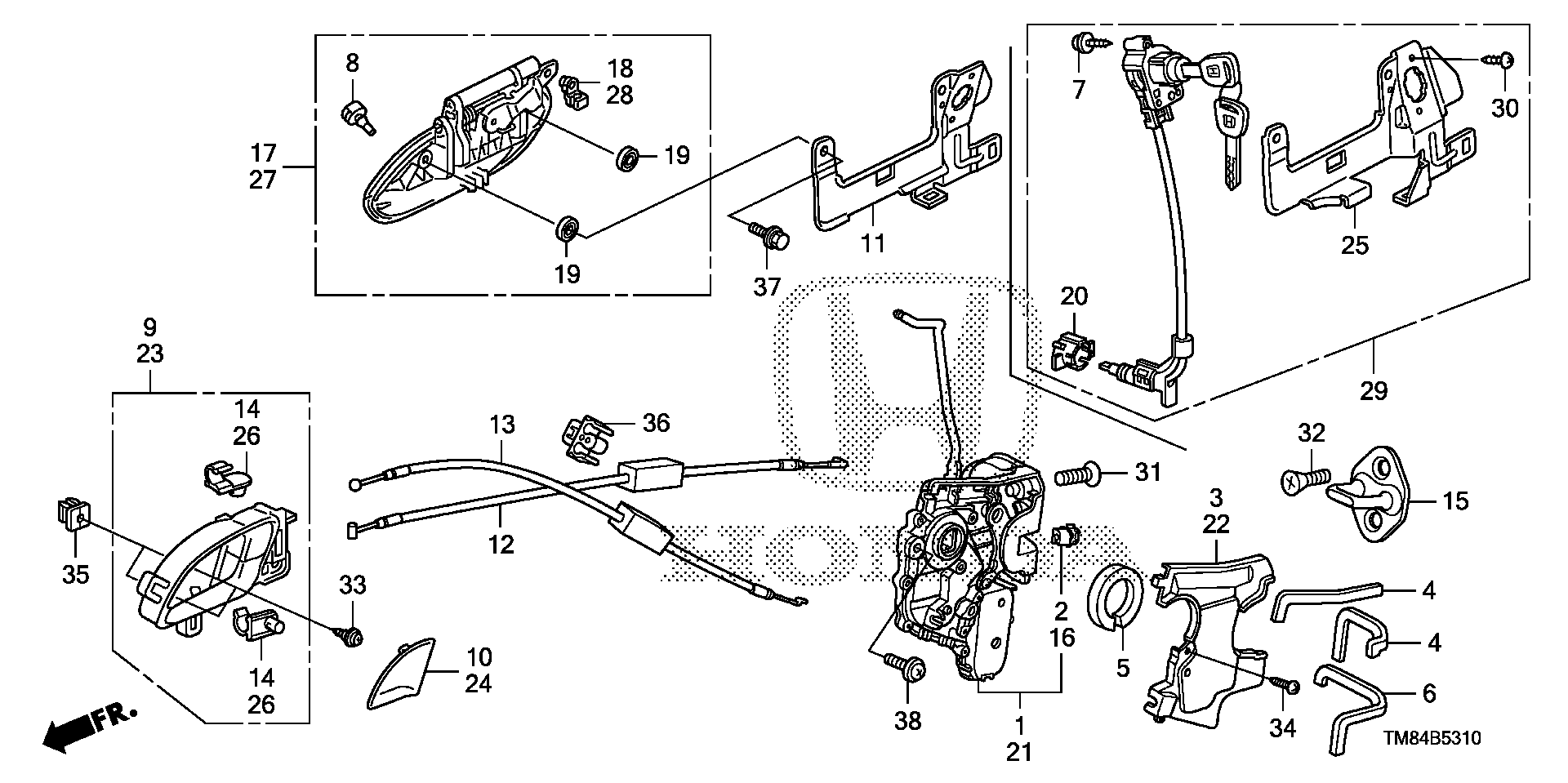 Diagram FRONT DOOR LOCKS@OUTER HANDLE for your 2011 Honda Pilot   