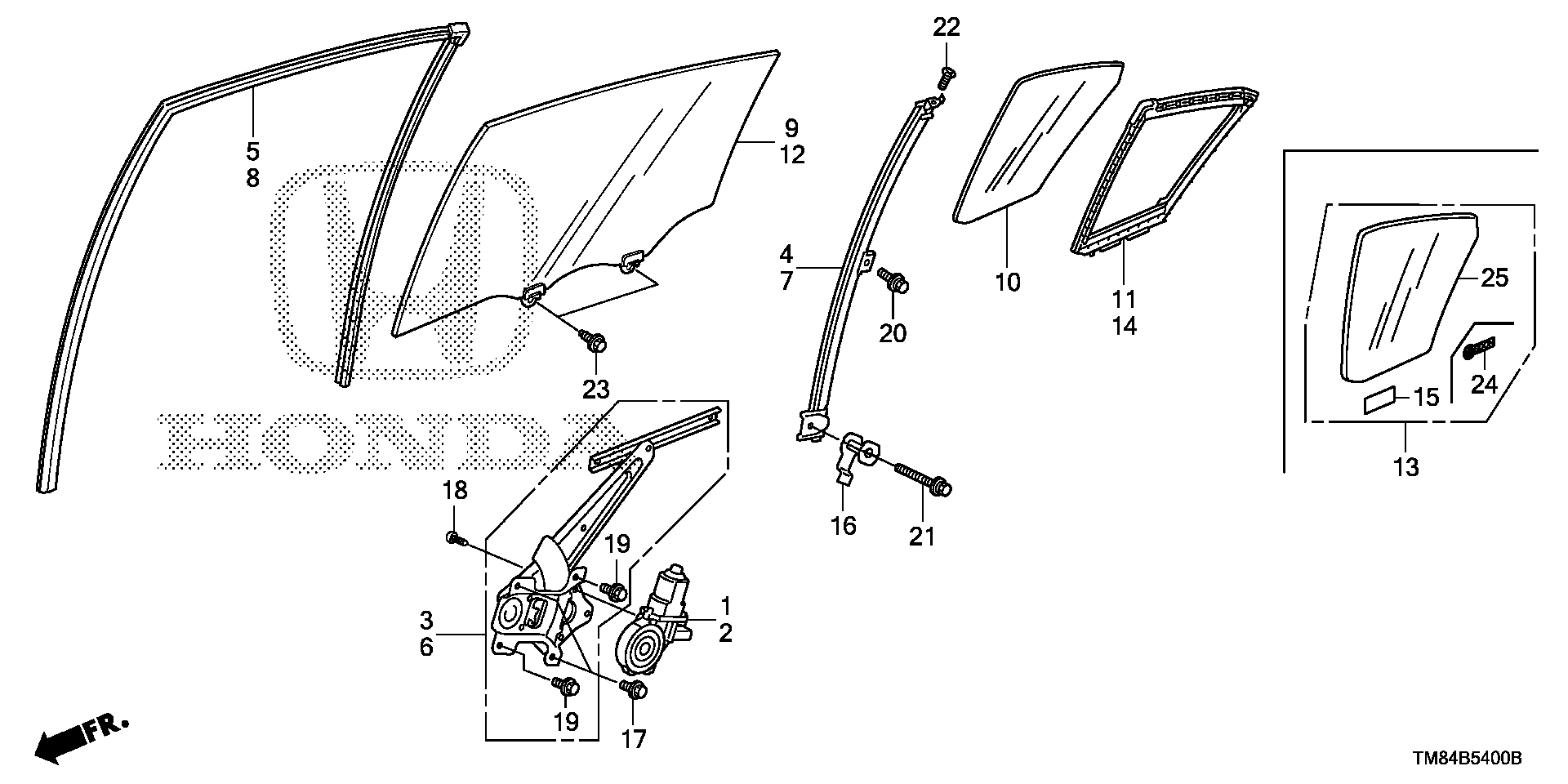 Diagram REAR DOOR GLASS@REGULATOR for your 1990 Honda Accord Coupe 2.2L MT LX 