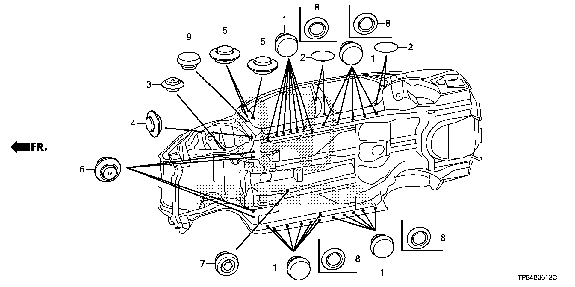 Diagram GROMMET (LOWER) for your 1998 Honda Civic Hatchback   