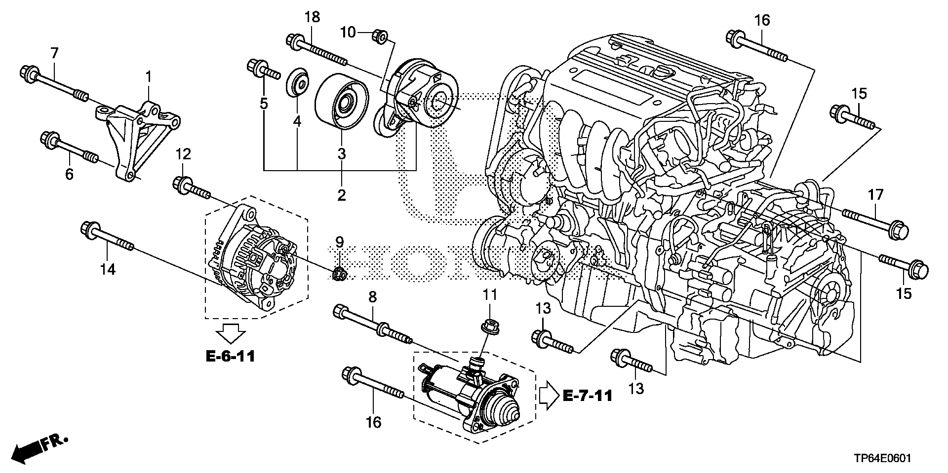 Diagram ALTERNATOR BRACKET @TENSIONER (L4) for your 2004 Honda Civic   