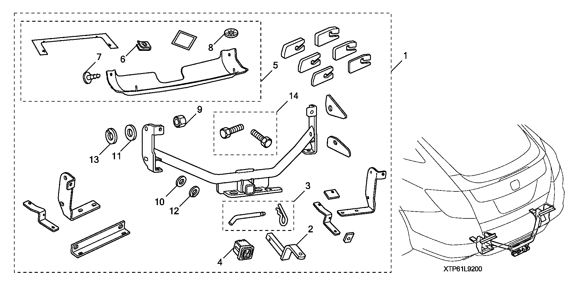 Diagram TRAILER HITCH (1) for your 1990 Honda Accord Coupe 2.2L MT LX 