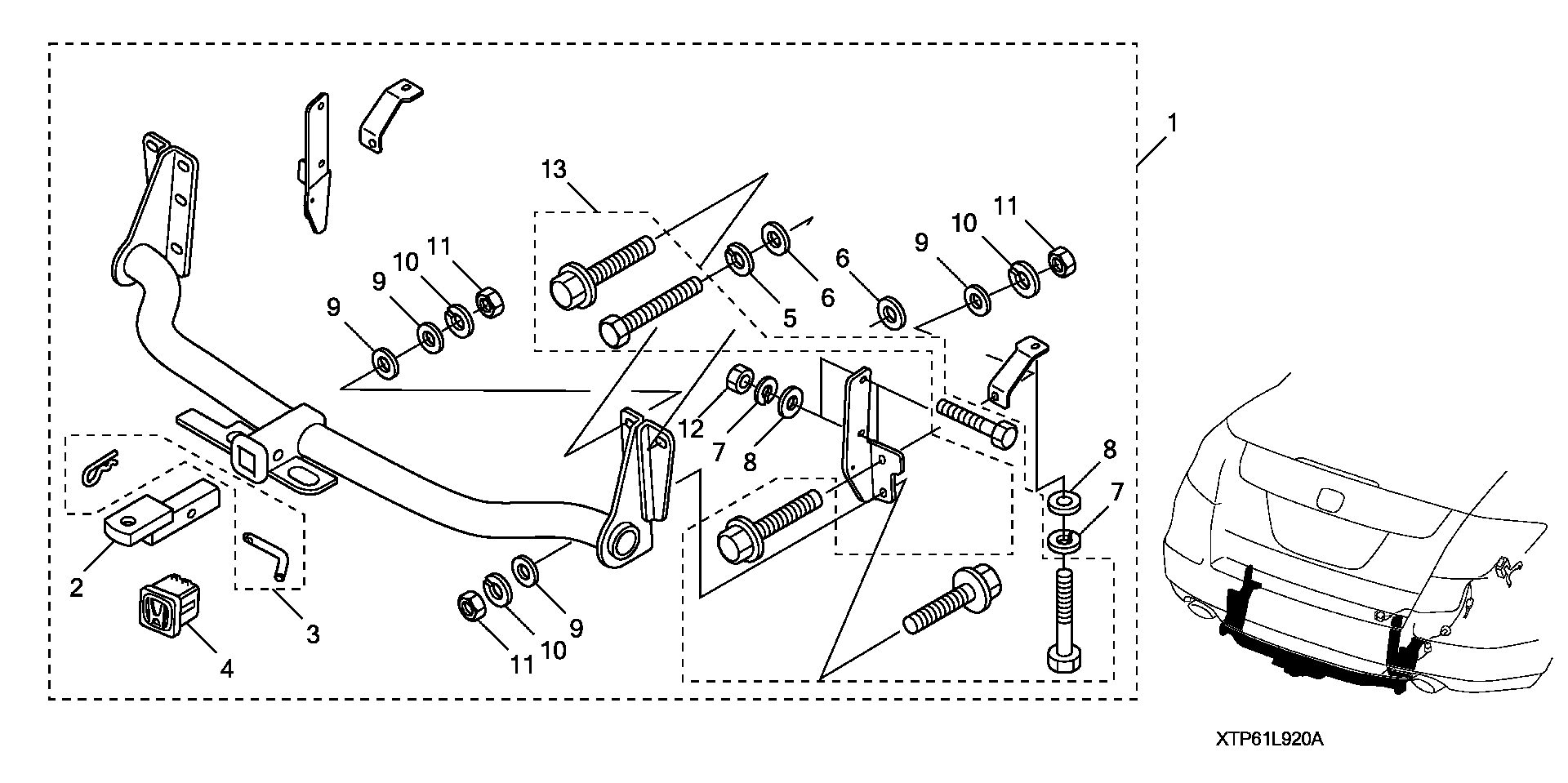 Diagram TRAILER HITCH (2) for your 1990 Honda Accord Coupe 2.2L MT LX 