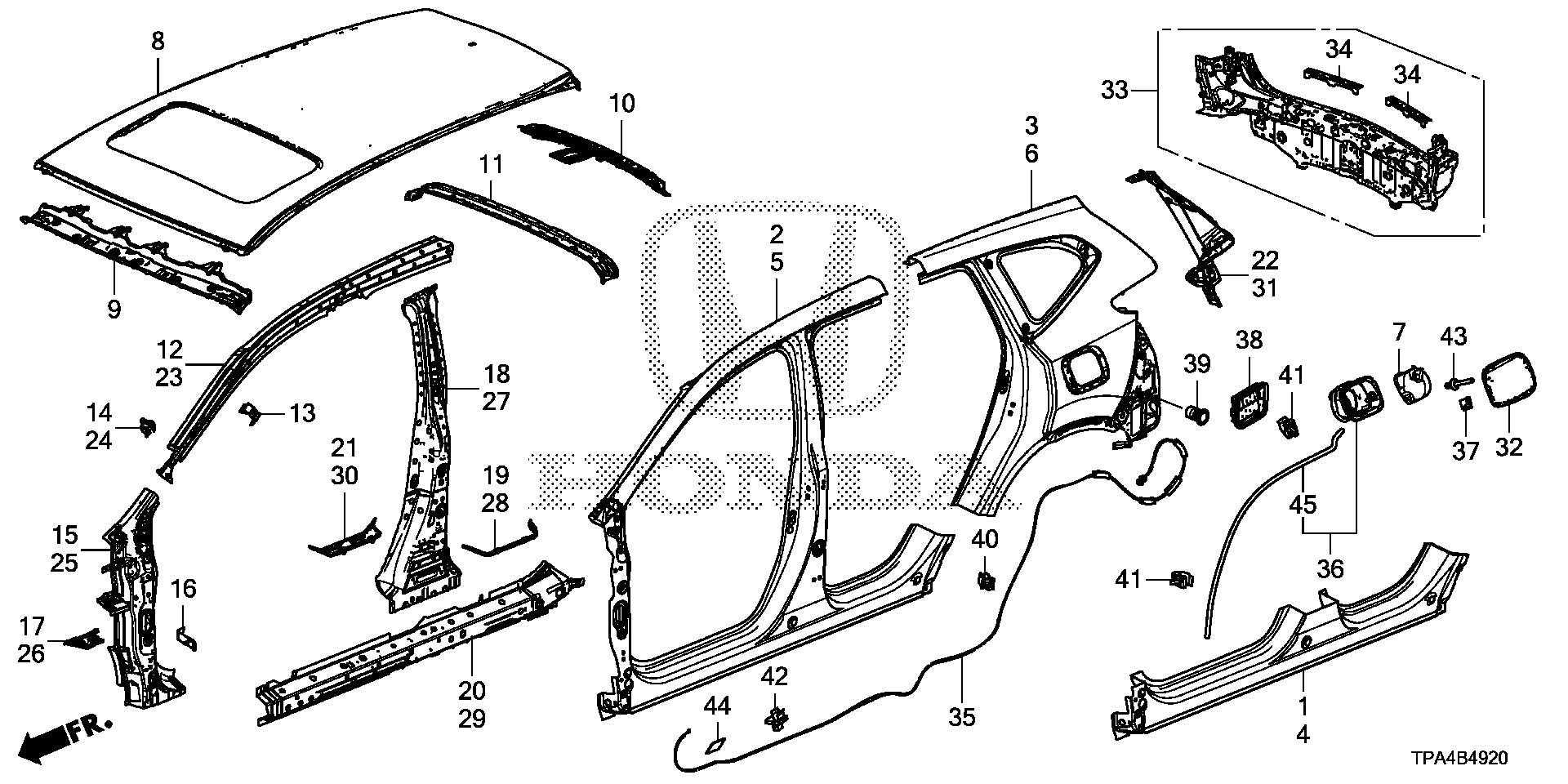 Diagram OUTER PANEL@ROOF PANEL for your 1999 Honda CR-V   