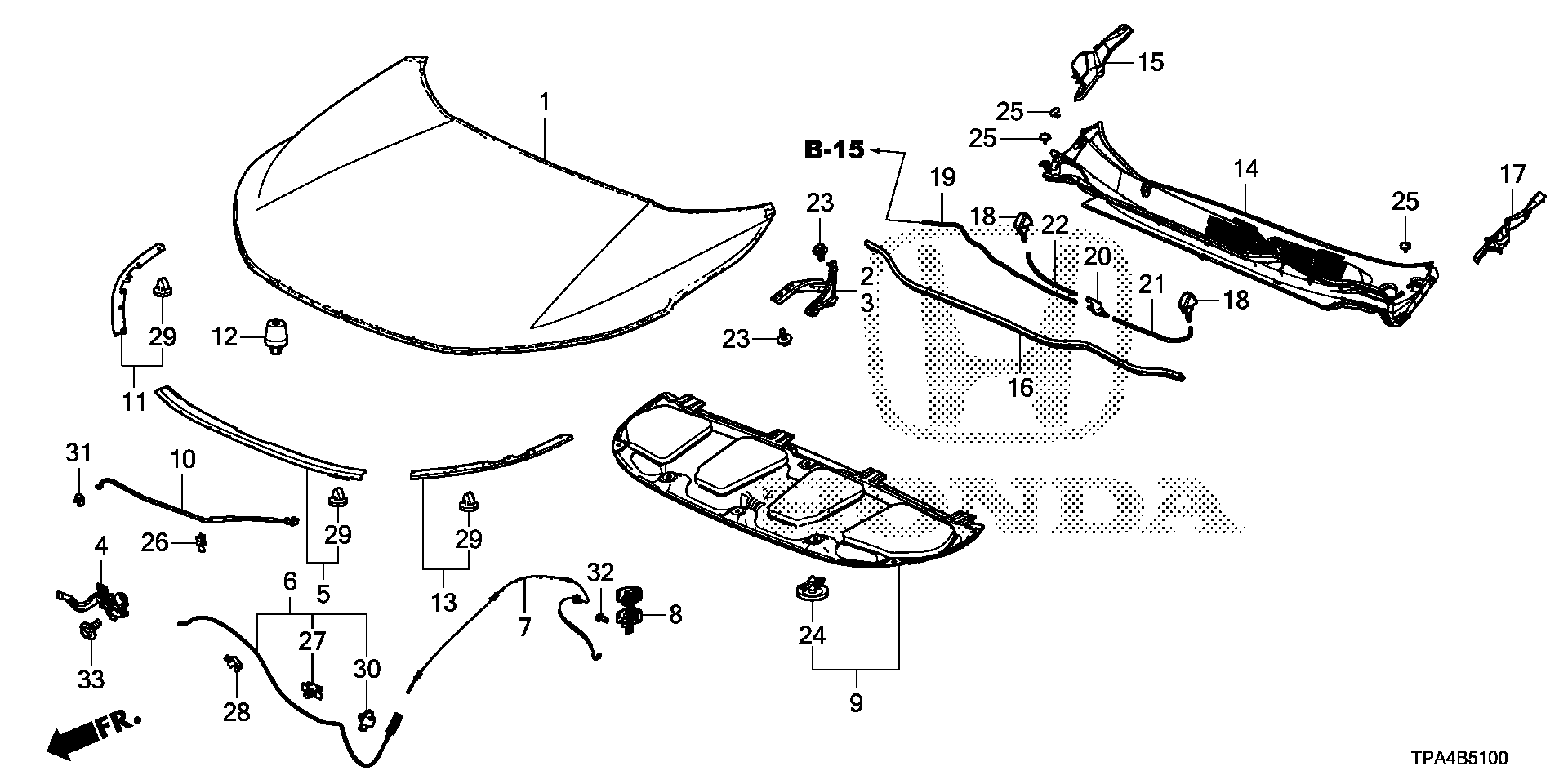 Diagram ENGINE HOOD for your Honda CR-V  