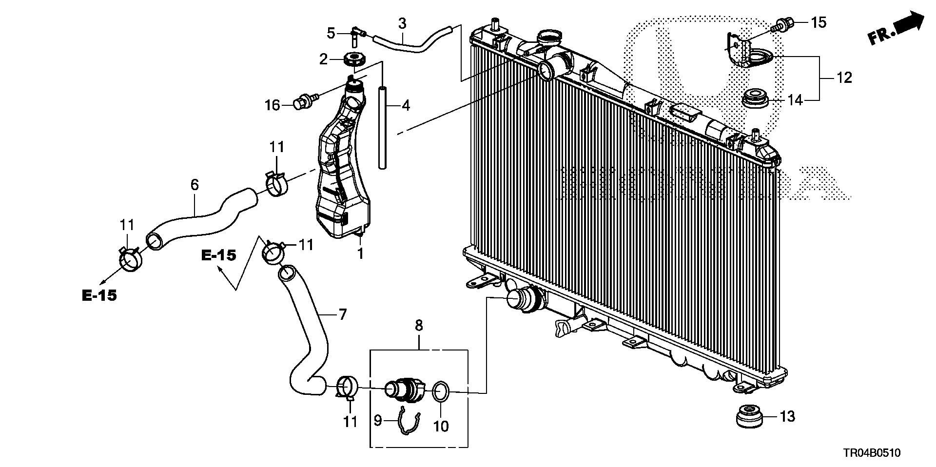 Diagram RADIATOR HOSE@RESERVE TANK (1.8L) for your 2001 Honda Civic   