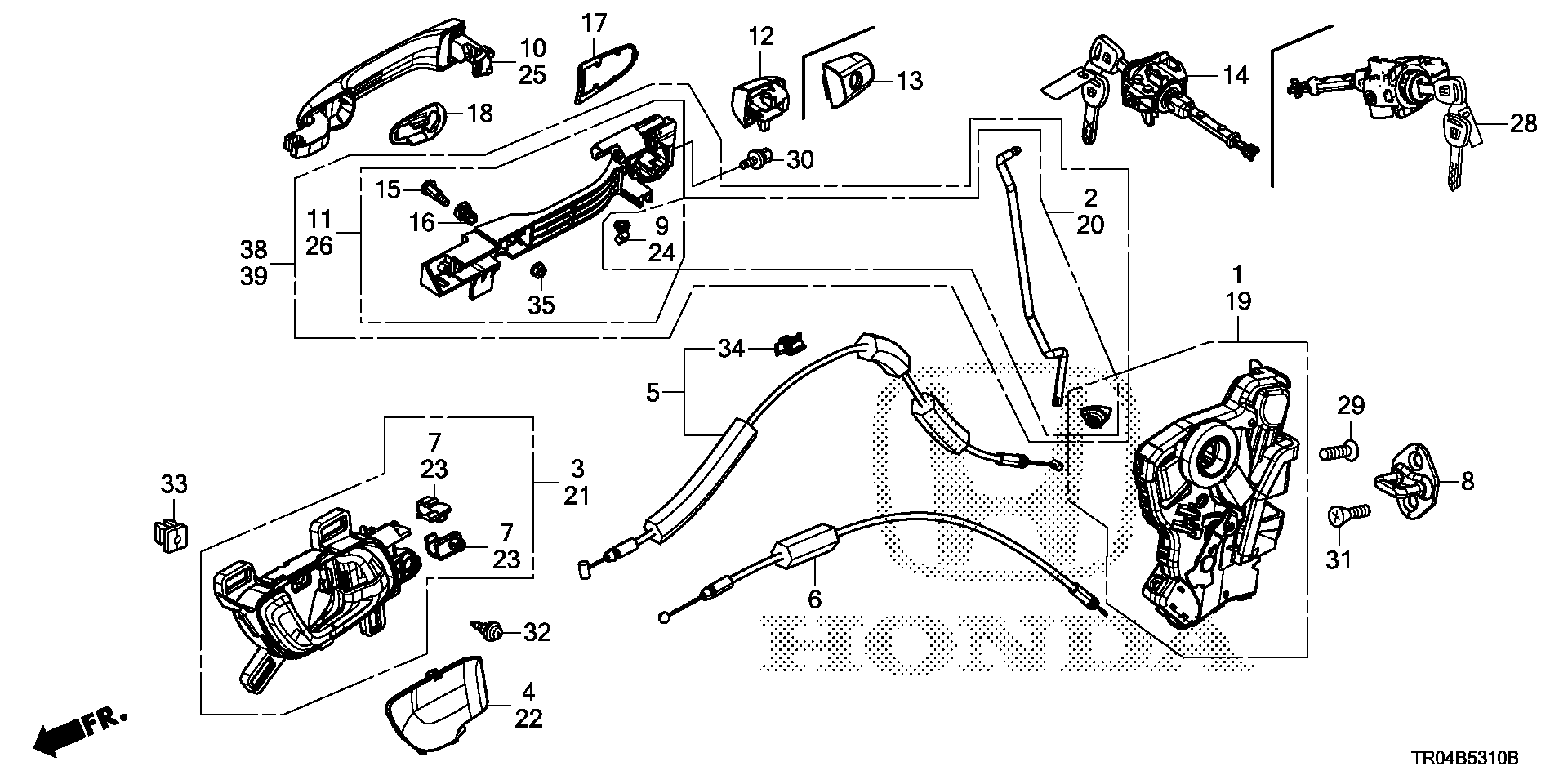 Diagram FRONT DOOR LOCKS@OUTER HANDLE for your 2003 Honda Pilot   