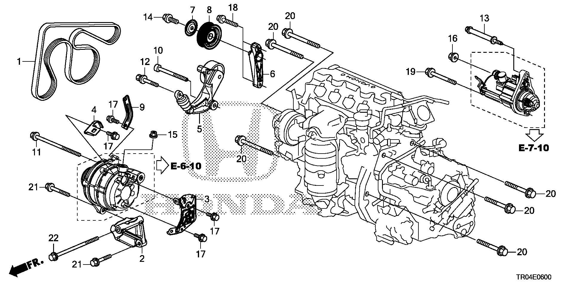 Diagram ALTERNATOR BRACKET @TENSIONER (1.8L) for your 2004 Honda Civic   