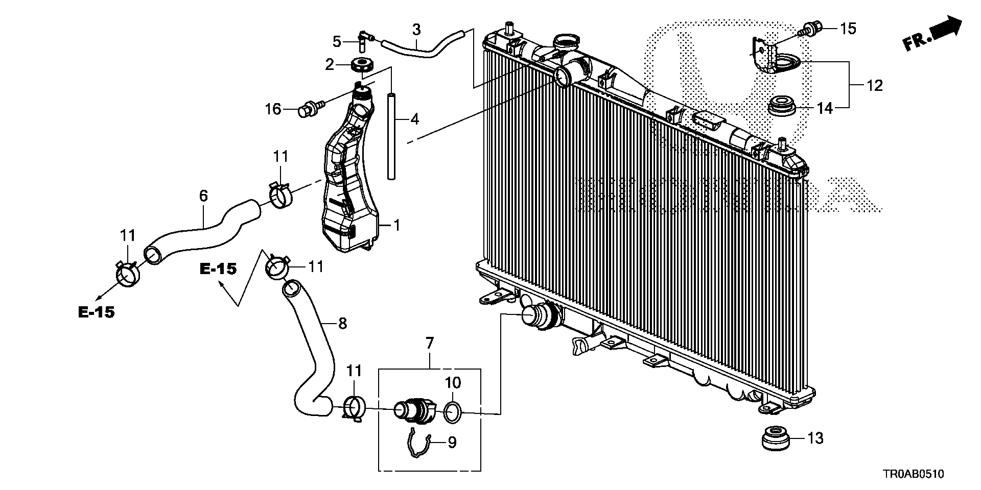 Diagram RADIATOR HOSE@RESERVE TANK (1.8L) for your 2001 Honda Civic   