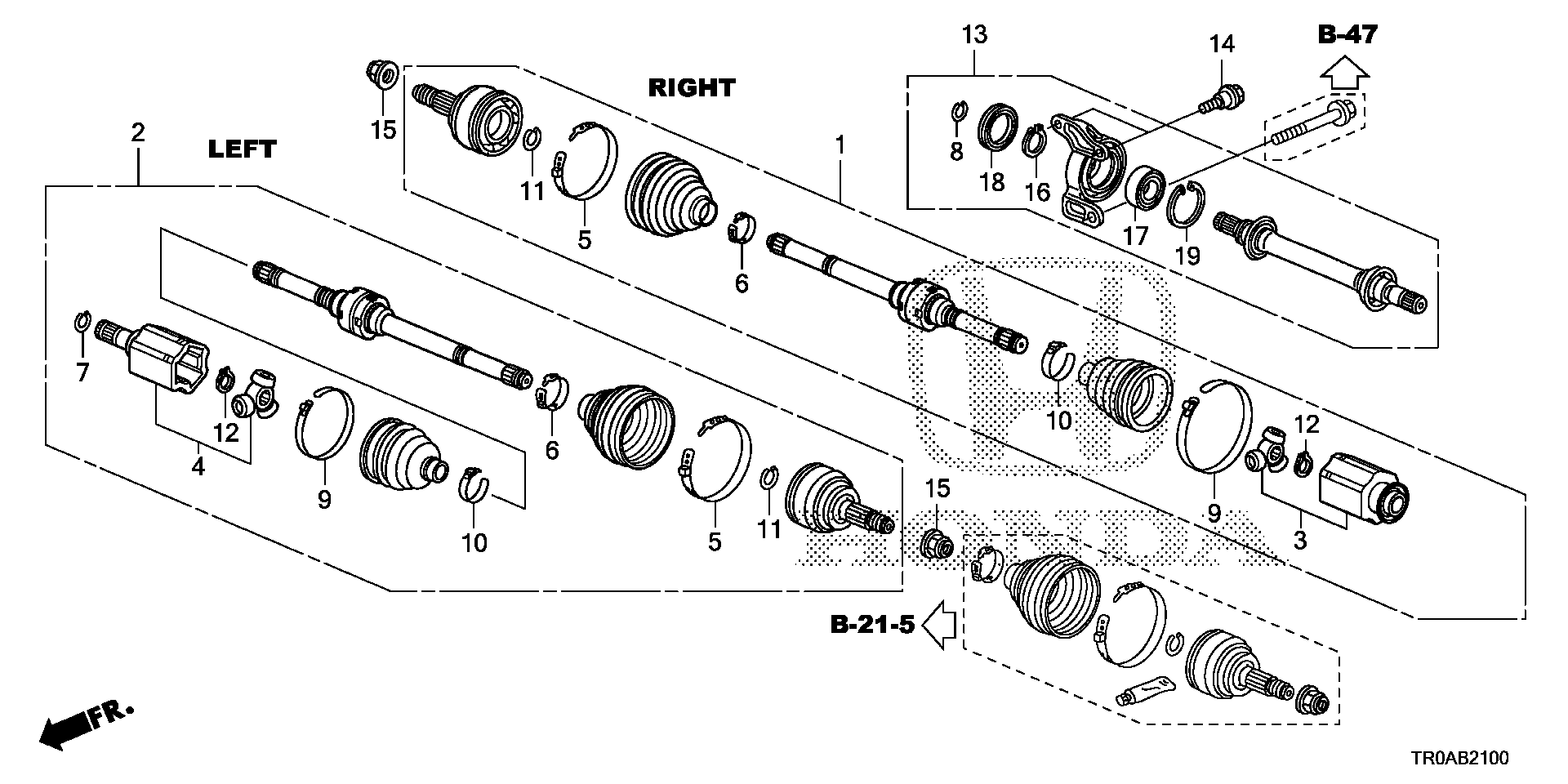 Diagram DRIVESHAFT@HALF SHAFT (1.8L) (MT) for your 2008 Honda Pilot   