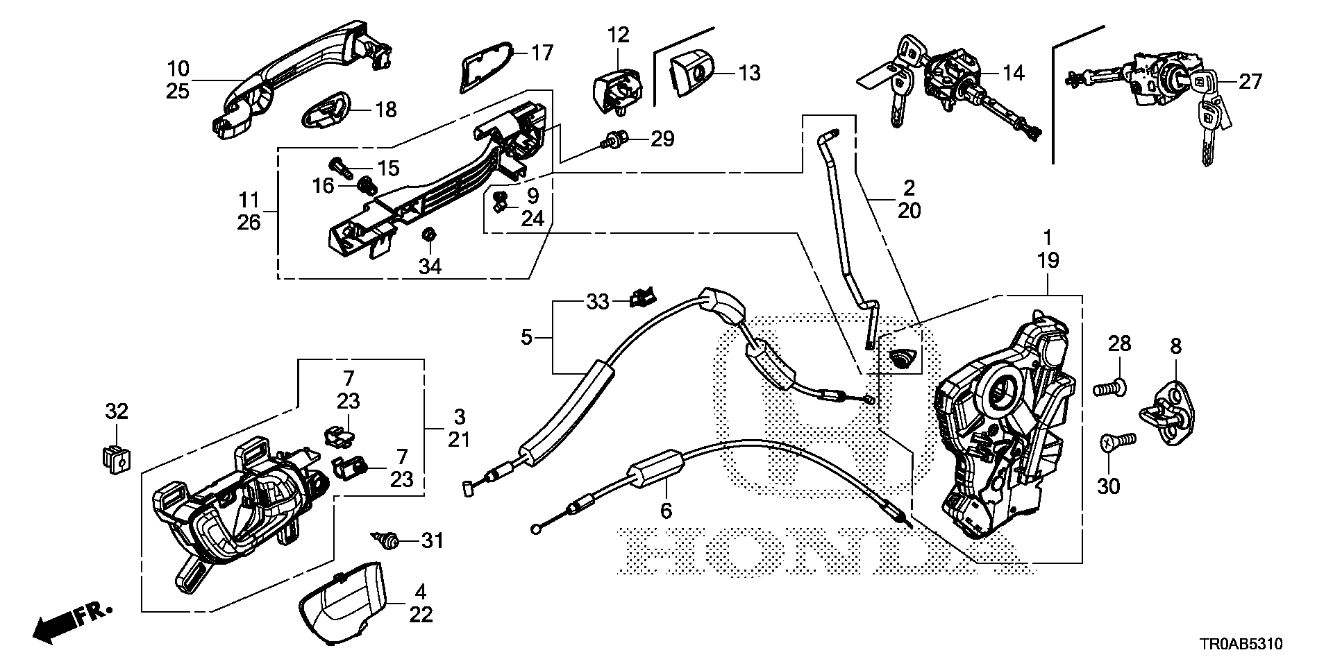 Diagram FRONT DOOR LOCKS@OUTER HANDLE for your 2003 Honda Pilot   