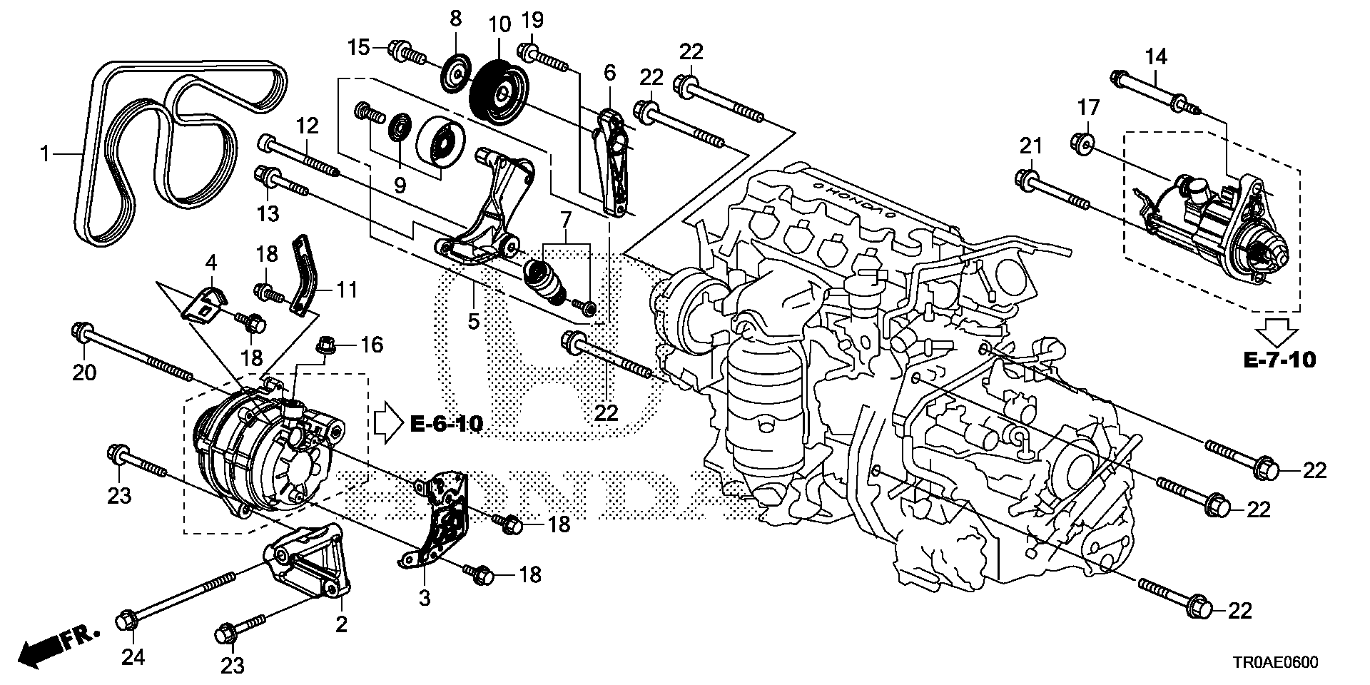 Diagram ALTERNATOR BRACKET @TENSIONER (1.8L) for your 2004 Honda Civic   