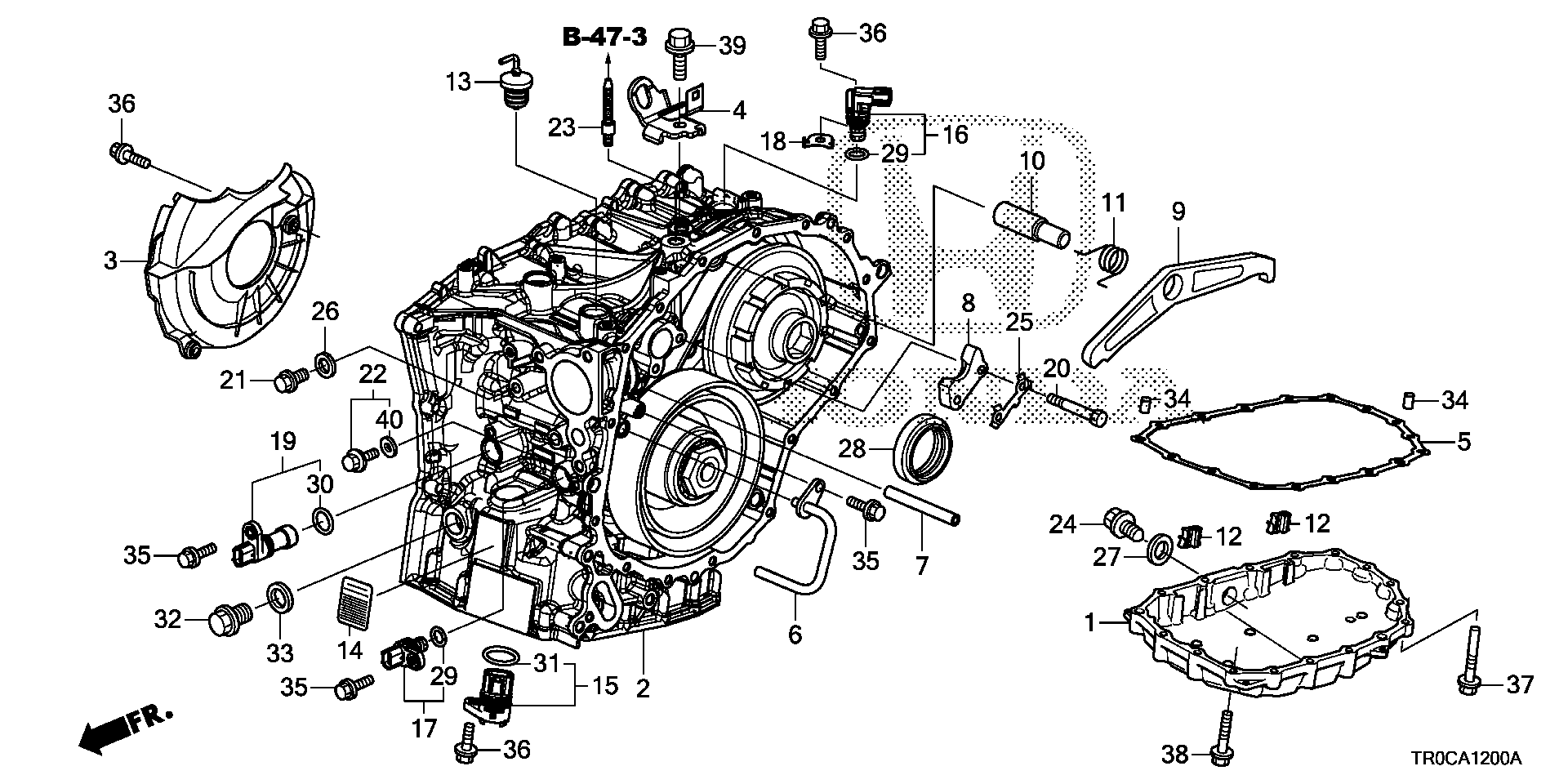 Diagram TRANSMISSION CASE (CVT) for your 2002 Honda Accord Coupe   