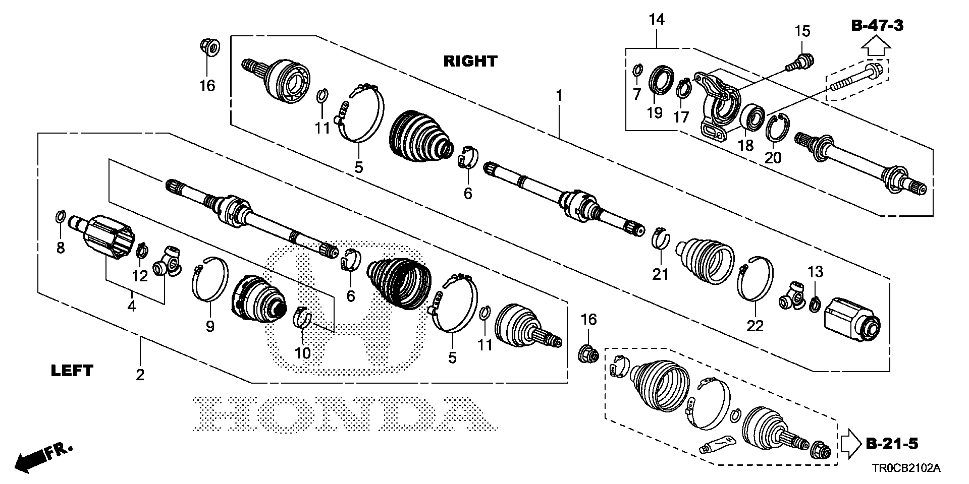 Diagram DRIVESHAFT@HALF SHAFT (1.8L) (CVT) for your 2012 Honda Pilot   