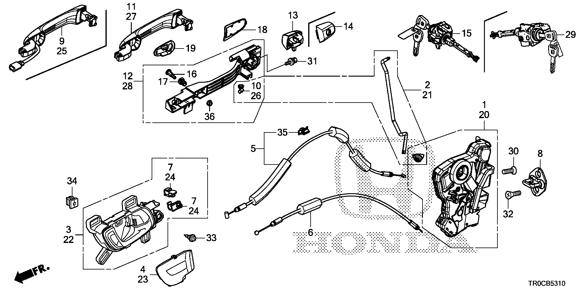 Diagram FRONT DOOR LOCKS@OUTER HANDLE for your 2003 Honda Pilot   