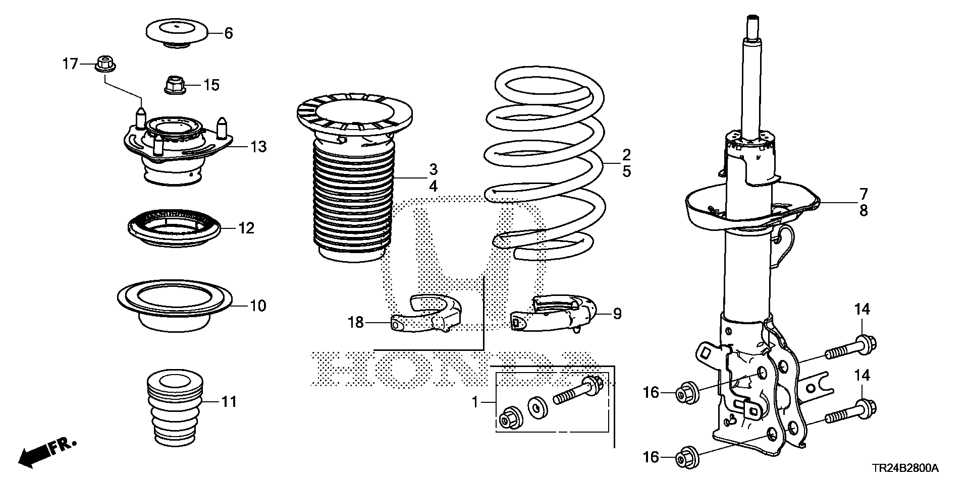 Honda Civic Spring, l. Fr. Absorber, front, shock - 51406-TR2-A02 ...