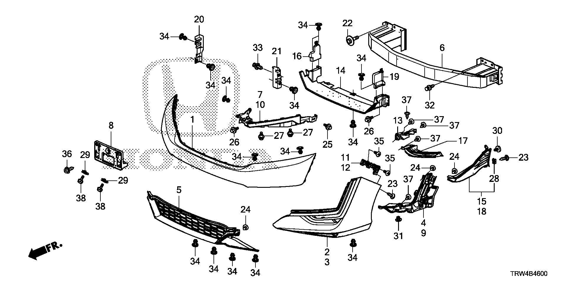 Diagram FRONT BUMPER for your 1989 Honda Civic Hatchback   