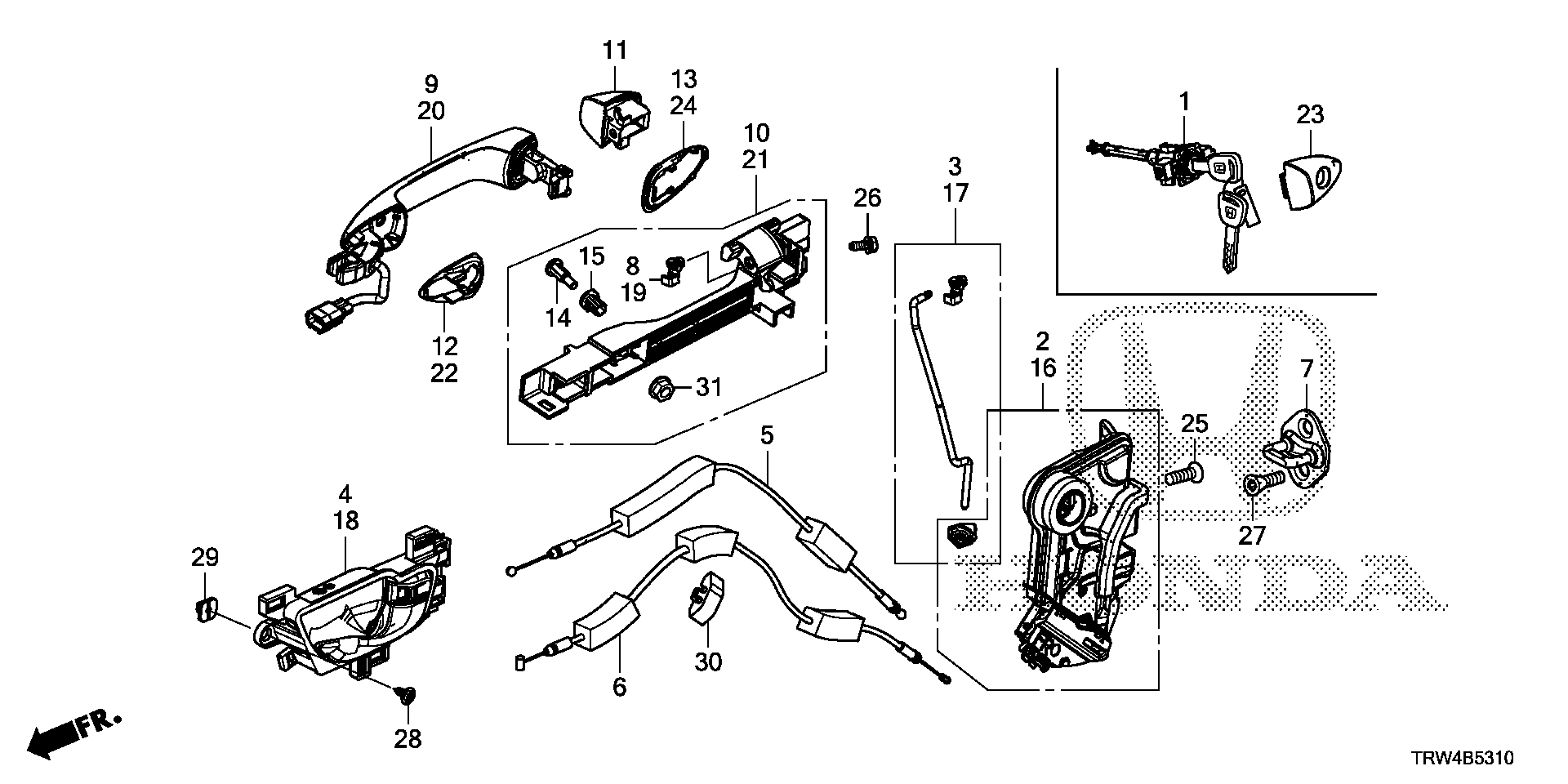 Diagram FRONT DOOR LOCKS@OUTER HANDLE for your 2025 Honda Pilot   