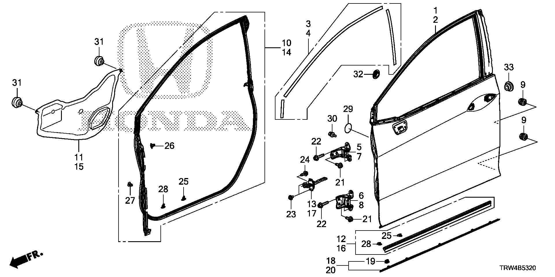 Diagram FRONT DOOR PANELS for your Honda Clarity  