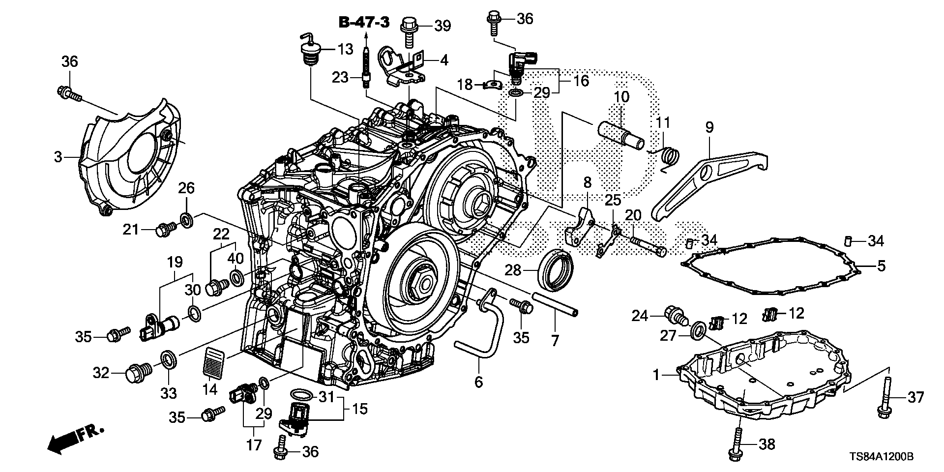 Diagram TRANSMISSION CASE COMPONENTS (CVT) for your 2002 Honda Accord Coupe   