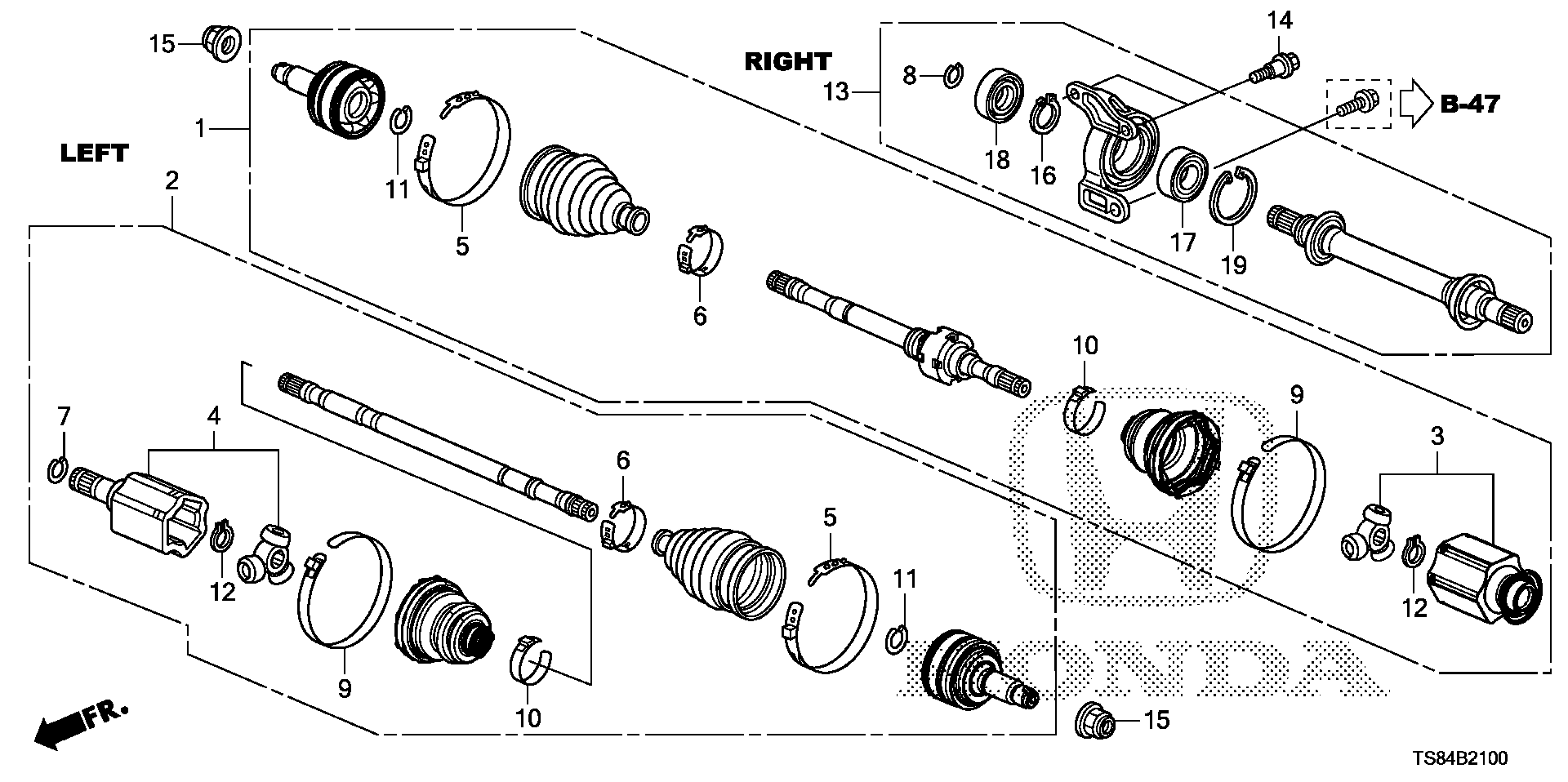 Diagram DRIVESHAFT@HALF SHAFT (1.8L) (MT) for your 2008 Honda Pilot   