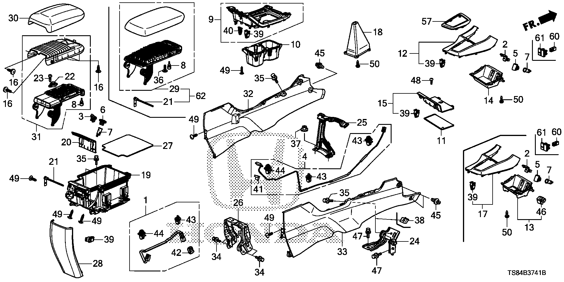 Diagram CONSOLE (2) for your 1990 Honda Civic Hatchback   