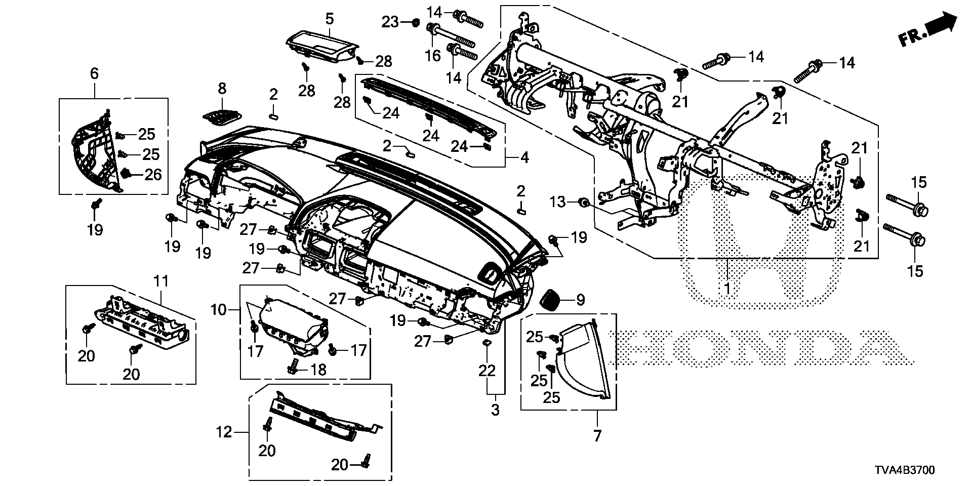 Honda Accord Module set, passenger. Body, instrument - 77820-TVA-A80 ...