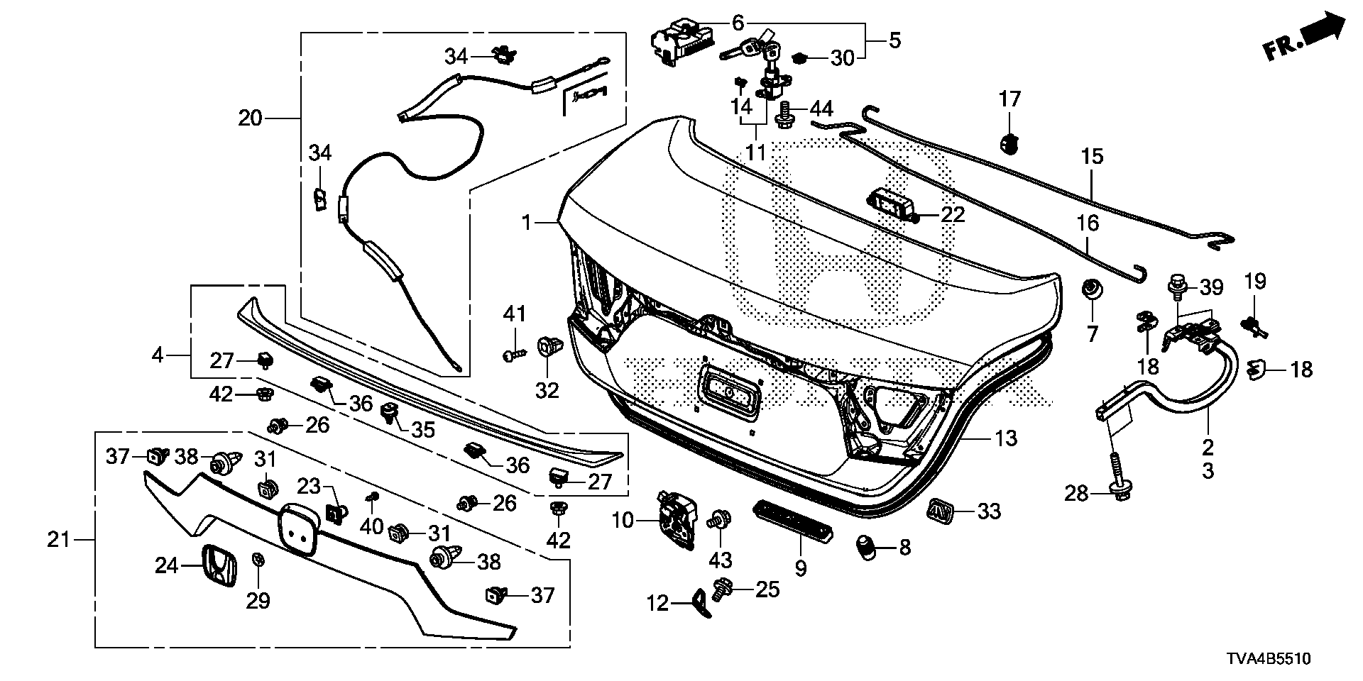 Diagram TRUNK LID for your 1990 Honda Accord Coupe 2.2L MT LX 