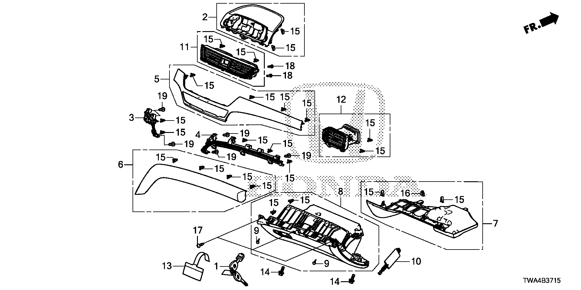 Full size assembly image of INSTRUMENT PANEL GARNISH (PASSENGER SIDE) (1/1)