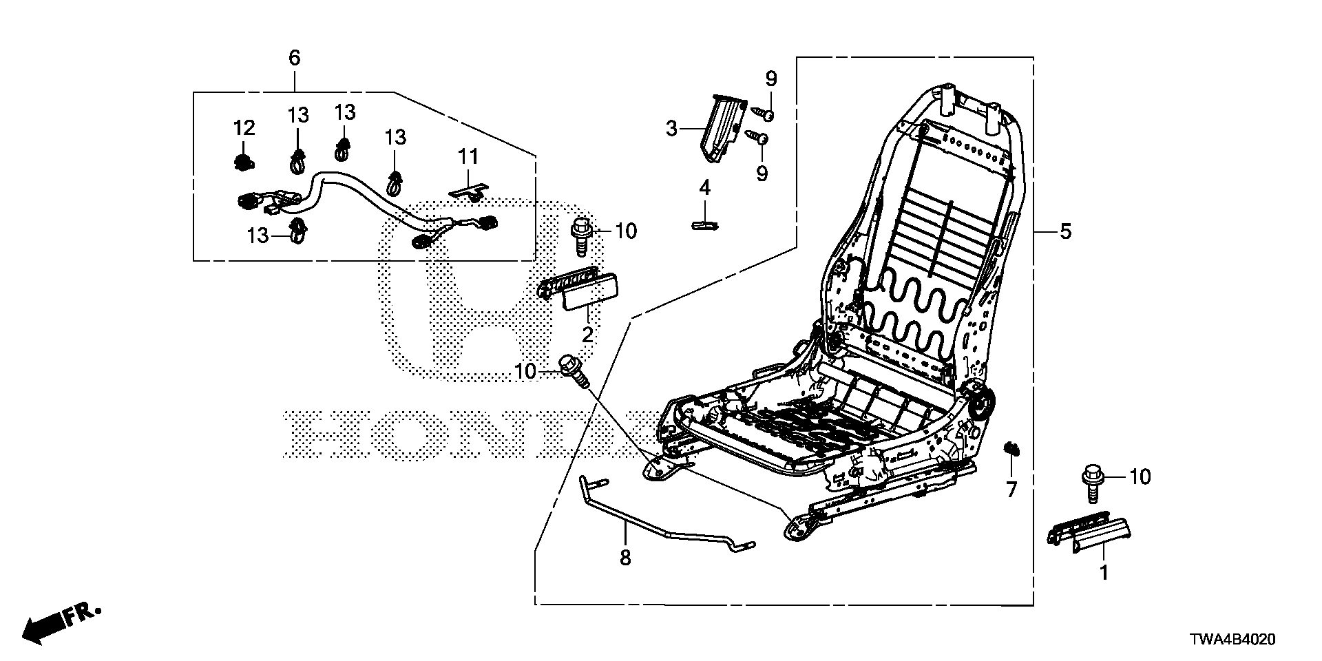 Full size assembly image of FRONT SEAT COMPONENTS (R.) (MANUAL SEAT) (TS TECH) (1/1)
