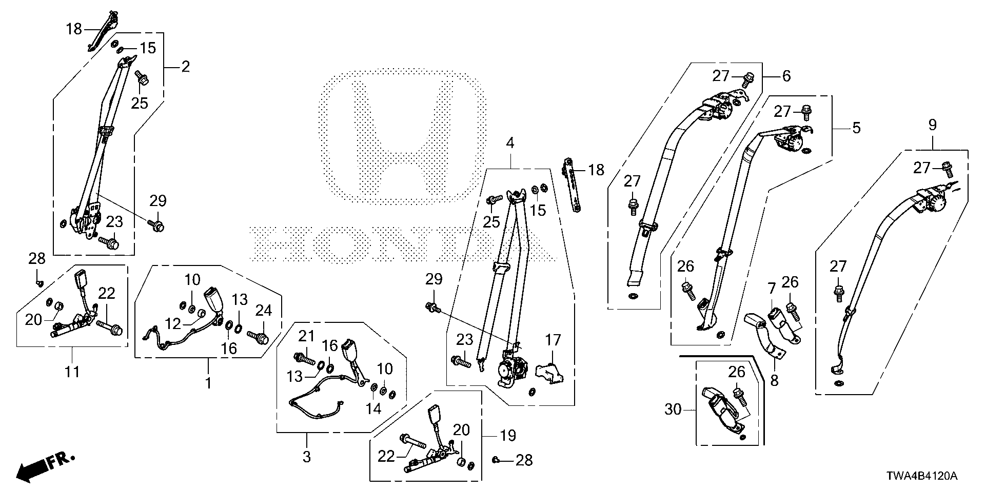 Diagram SEAT BELTS for your 2023 Honda CR-V   