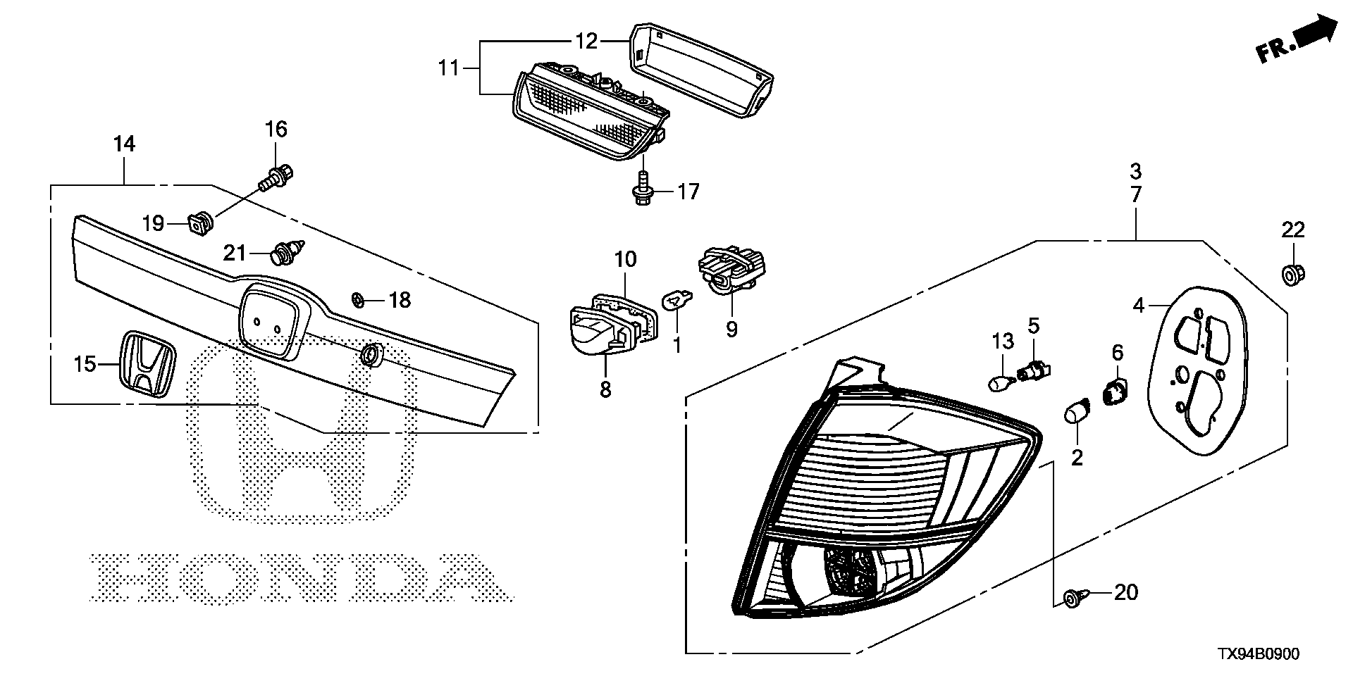 Honda Fit Taillight assy., r. Electrical, license - 33500-TX9-A01 ...