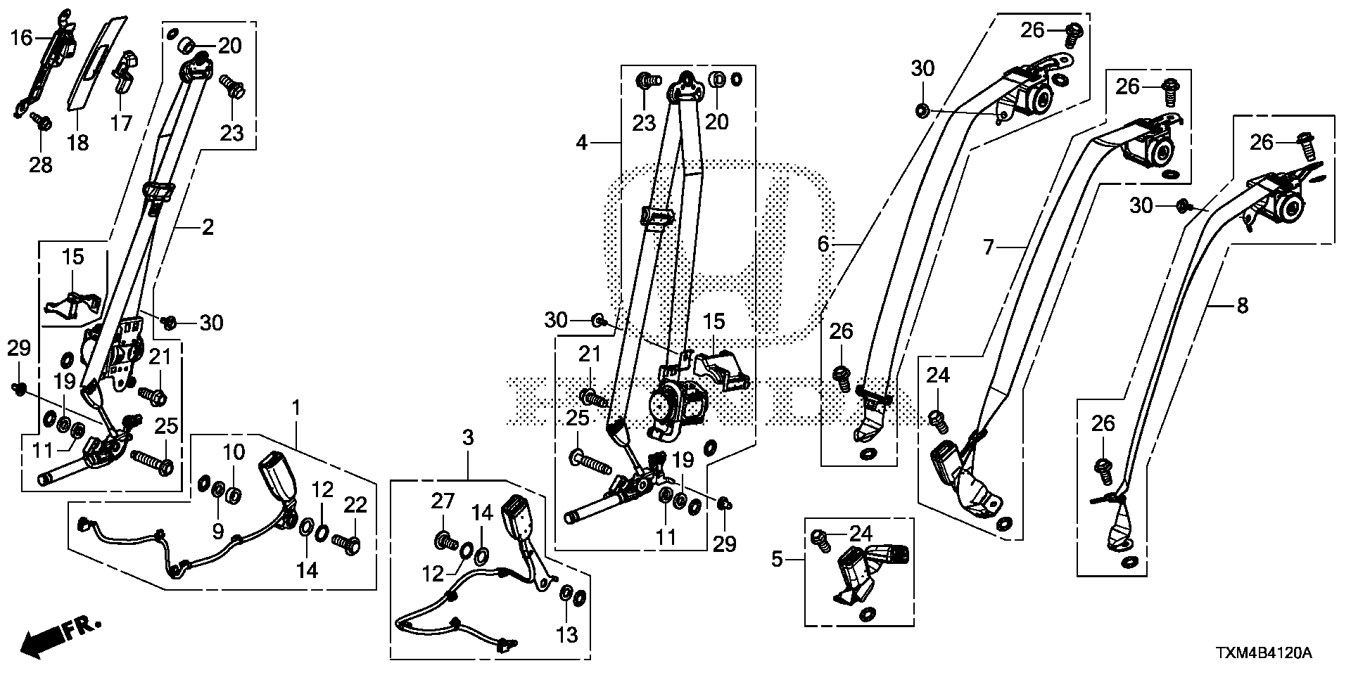 Diagram SEAT BELTS for your 2000 Honda CR-V   