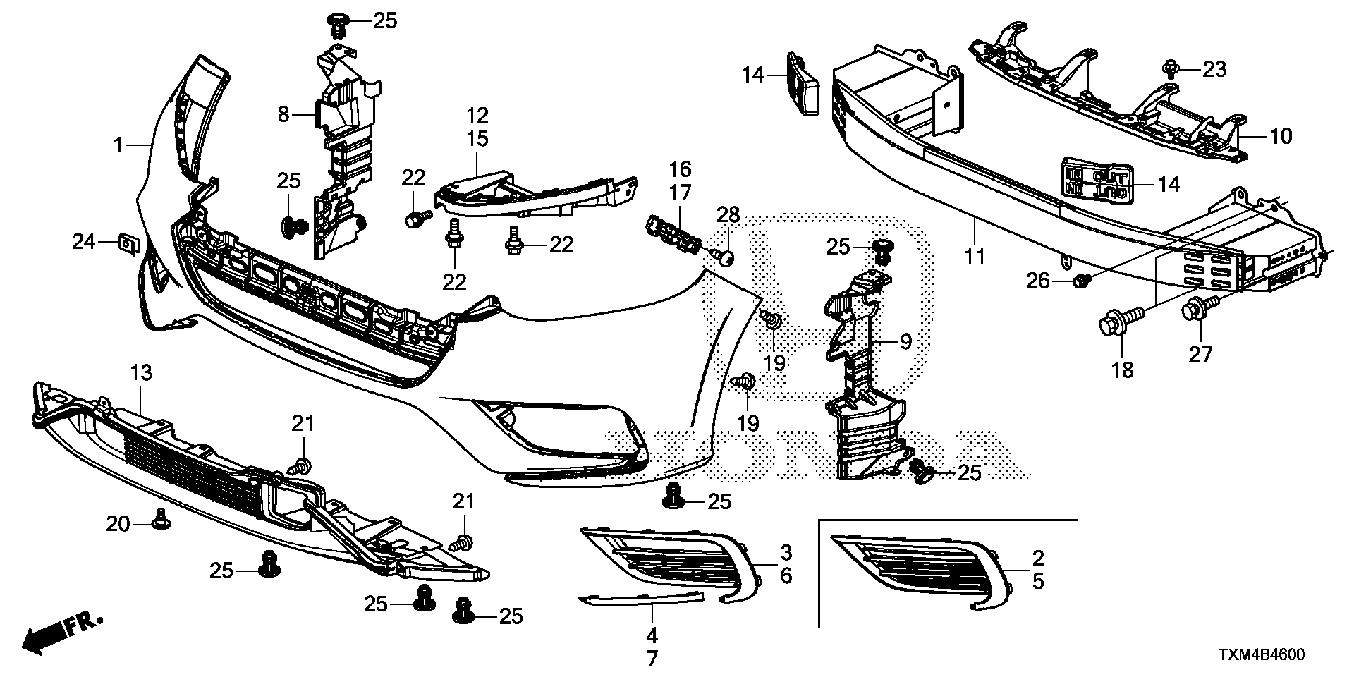 Diagram FRONT BUMPER for your 1992 Honda Civic Hatchback   