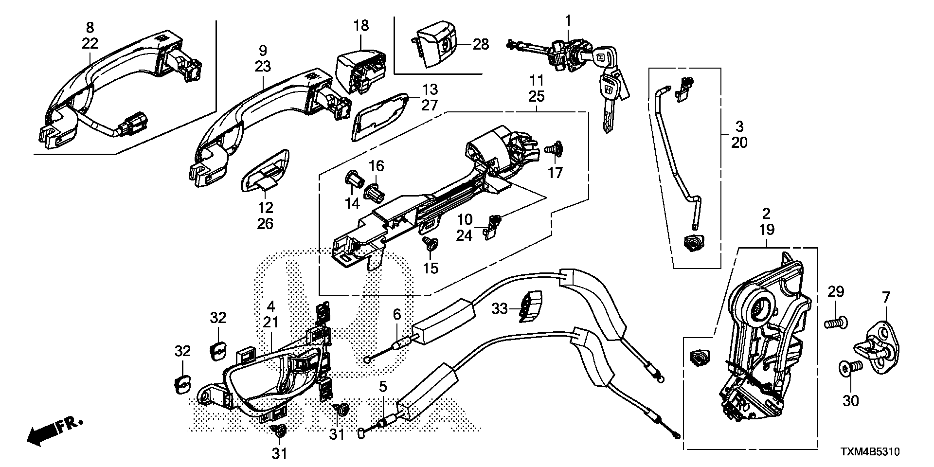 Diagram FRONT DOOR LOCKS@OUTER HANDLE for your 2009 Honda Pilot   