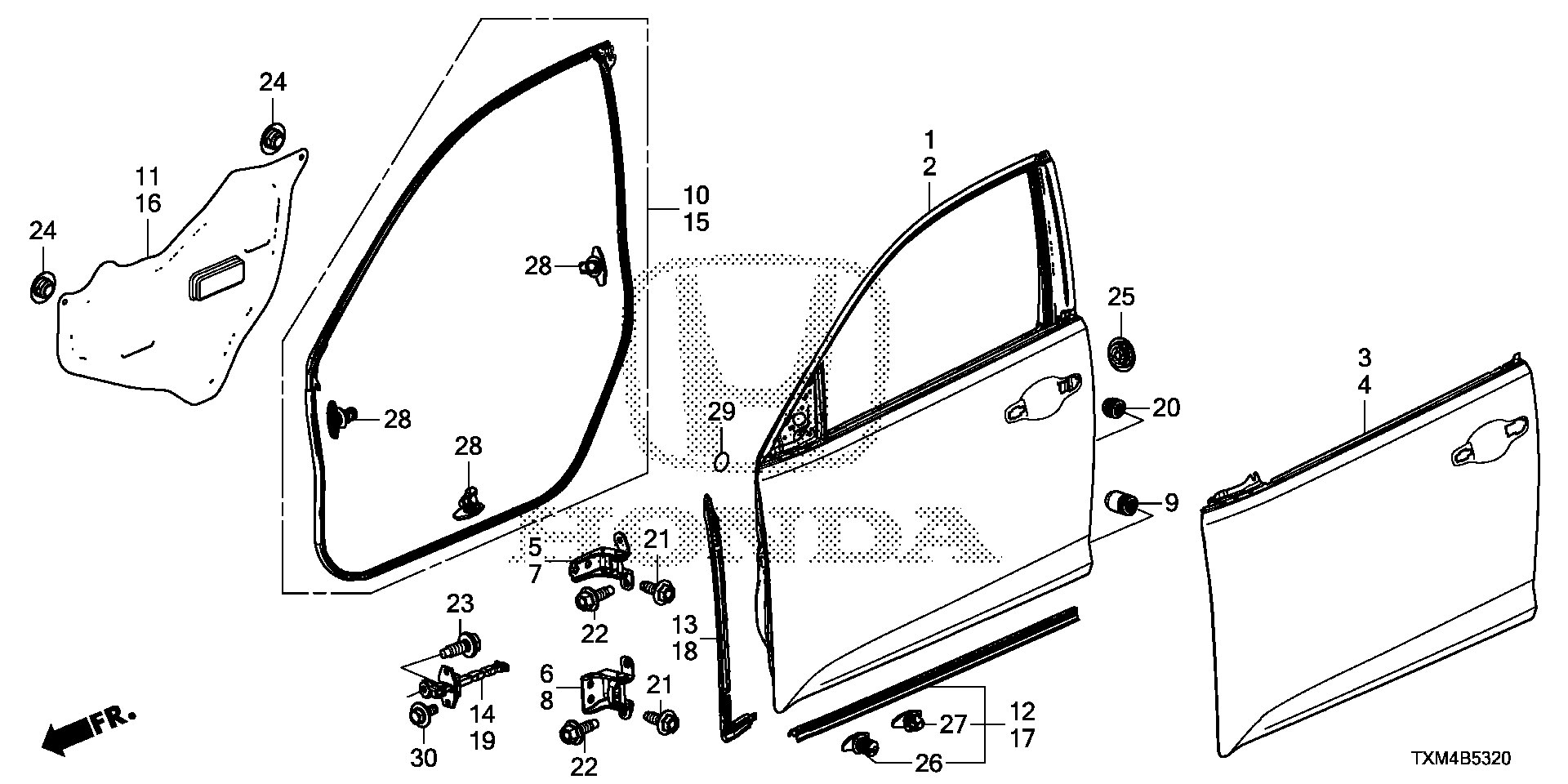 Honda Insight Seal, r. Fr. Door (lower). Body, front - 72328-TXM-A01 ...