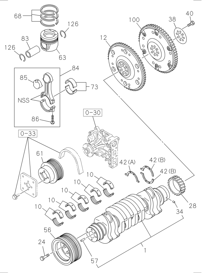 Diagram CRANKSHAFT,PISTON AND FLYWHEEL for your Isuzu NRR  