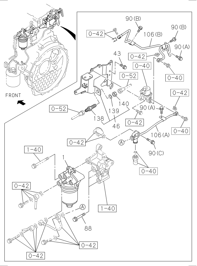 Diagram FUEL FILTER AND BRACKET for your 2020 Isuzu FTR   