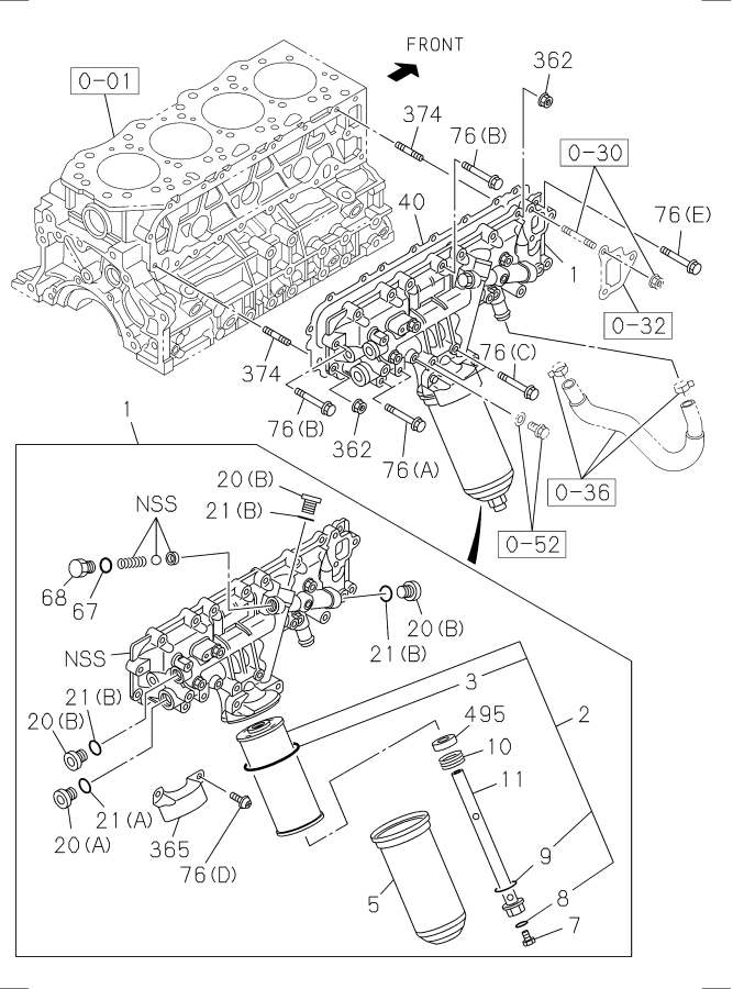 Diagram OIL COOLER AND OIL FILTER for your 2018 Isuzu NPR   