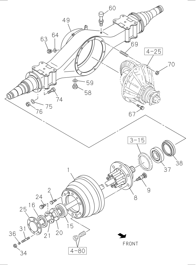 Diagram REAR AXLE CASE AND SHAFT for your 2023 Isuzu NQR   