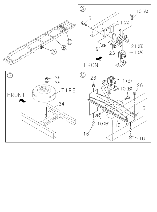 Diagram SPARE TIRE CARRIER AND COVER for your 2006 Isuzu NPR-HD SINGLE CAB AND SUPERLONG CHASSIS GAS V8 (LQ4) 