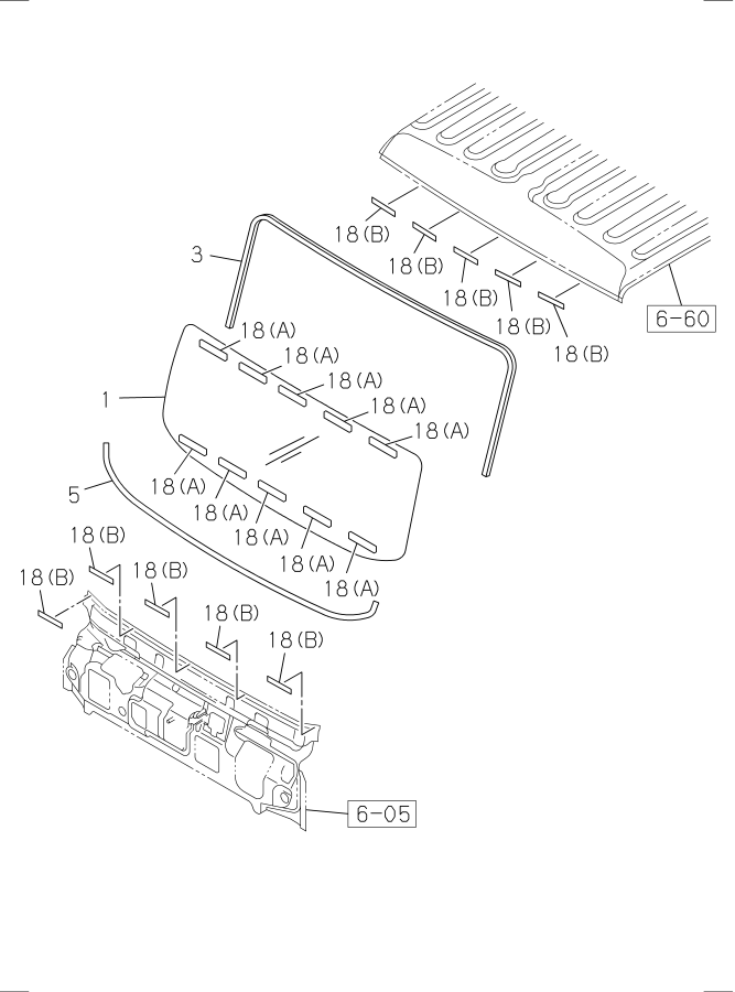 Diagram FRONT WINDOW GLASS AND WEATHERSTRIP for your Isuzu