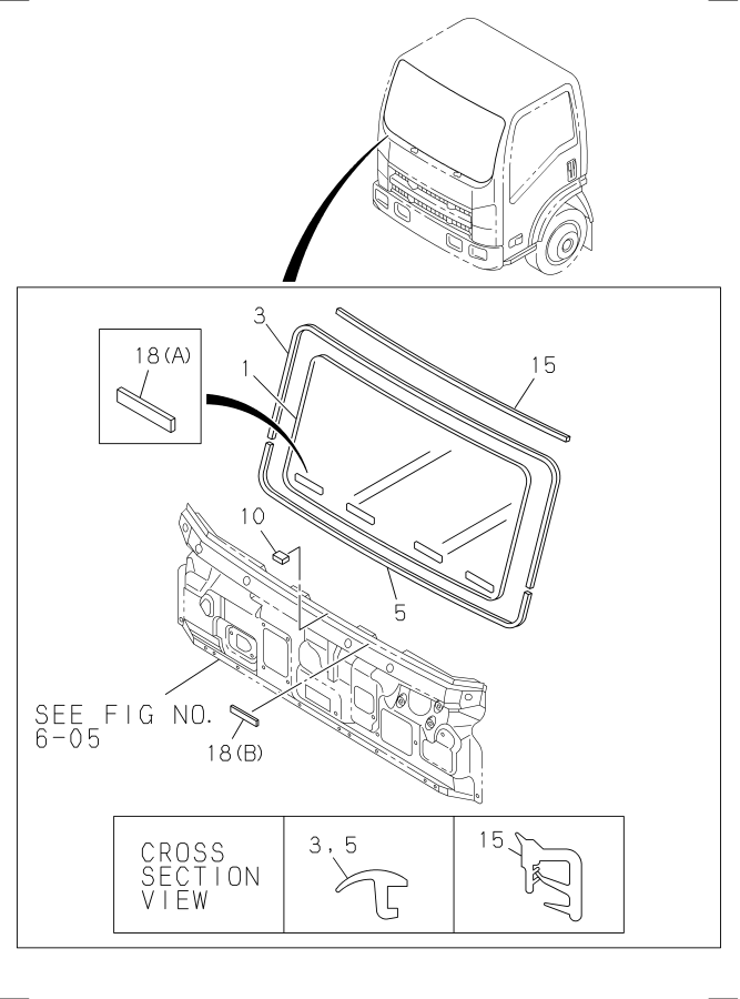 Diagram FRONT WINDOW GLASS AND WEATHERSTRIP for your Isuzu