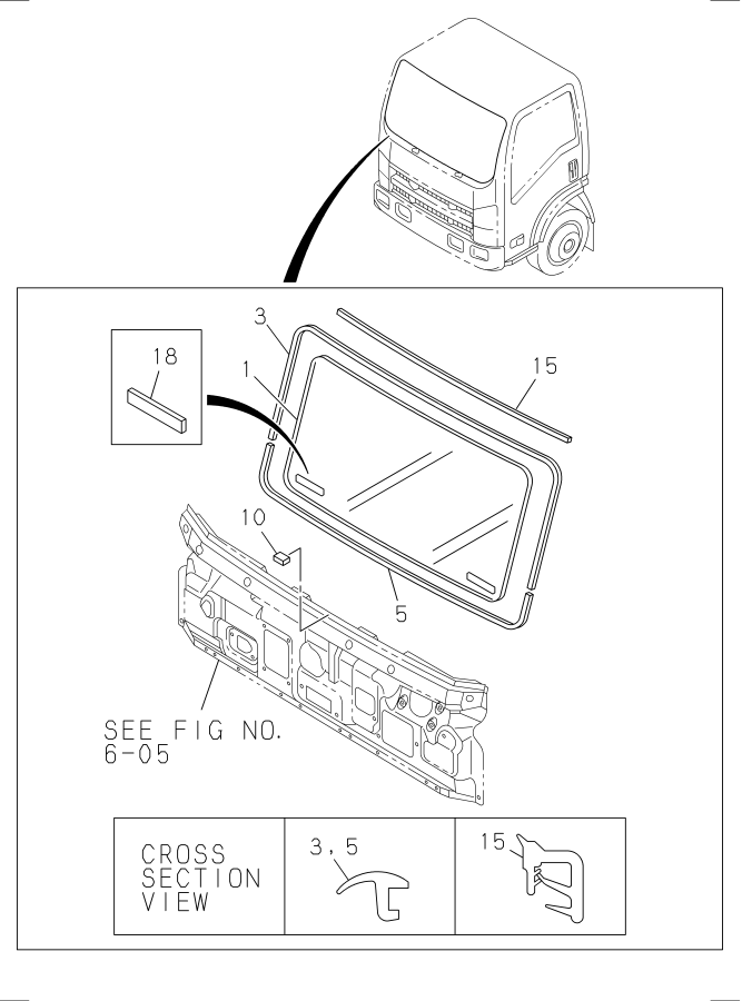 Diagram FRONT WINDOW GLASS AND WEATHERSTRIP for your 1995 Isuzu