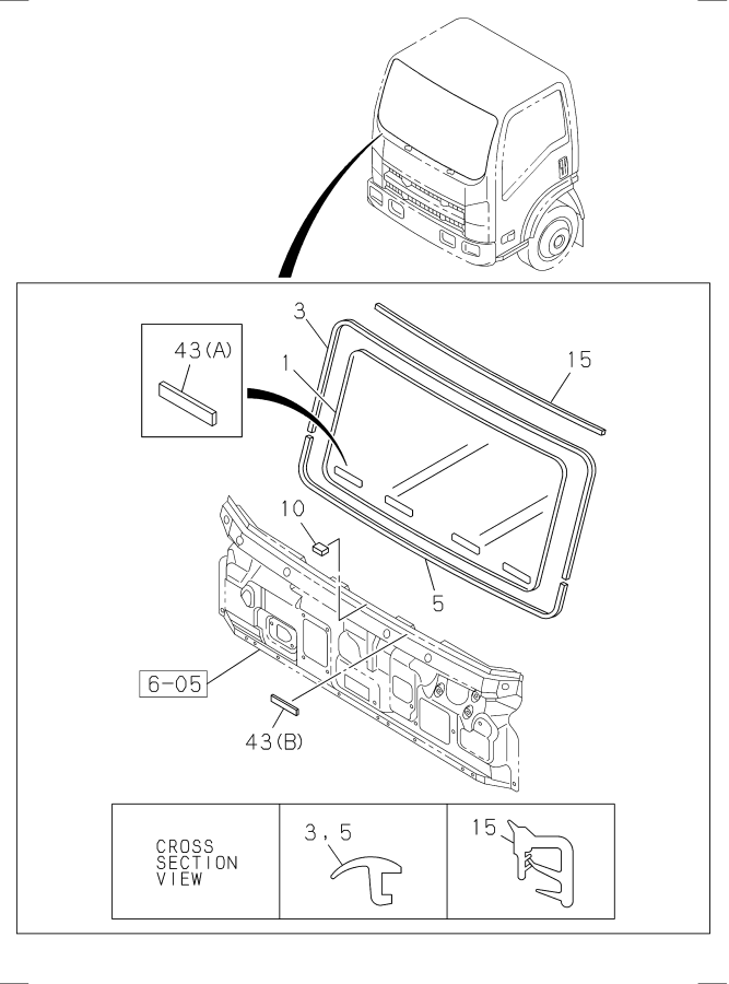 Diagram FRONT WINDOW GLASS AND WEATHERSTRIP for your 2013 Isuzu